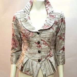 Samuel Dong Floral Embroidered Pleated Blazer